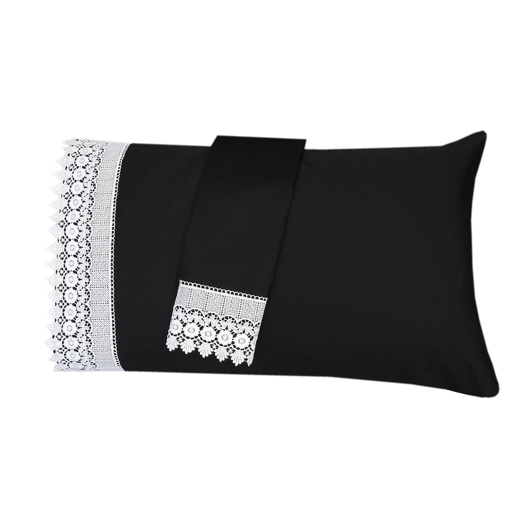 Embellished 4-Inch Lace Trim Pillowcases (Pair) Luxury 608 Thread Count - USA