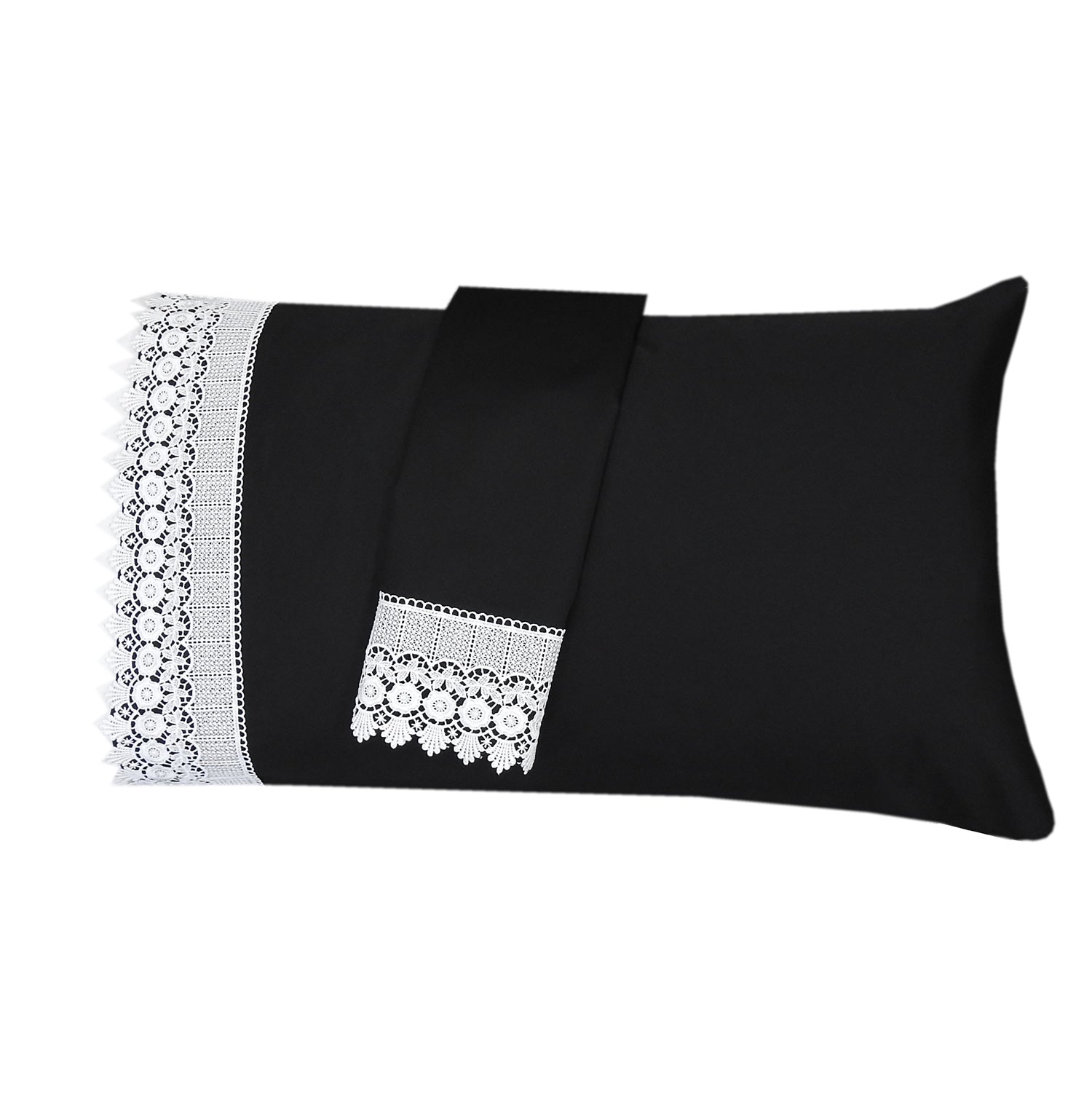 Embellished 4-Inch Lace Trim Pillowcases (Pair) Luxury 608 Thread Count - USA