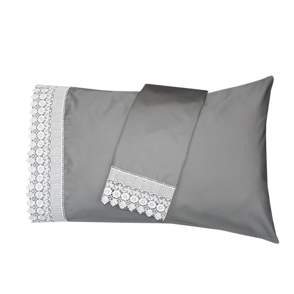 Embellished 4-Inch Lace Trim Pillowcases (Pair) Luxury 608 Thread Count - USA