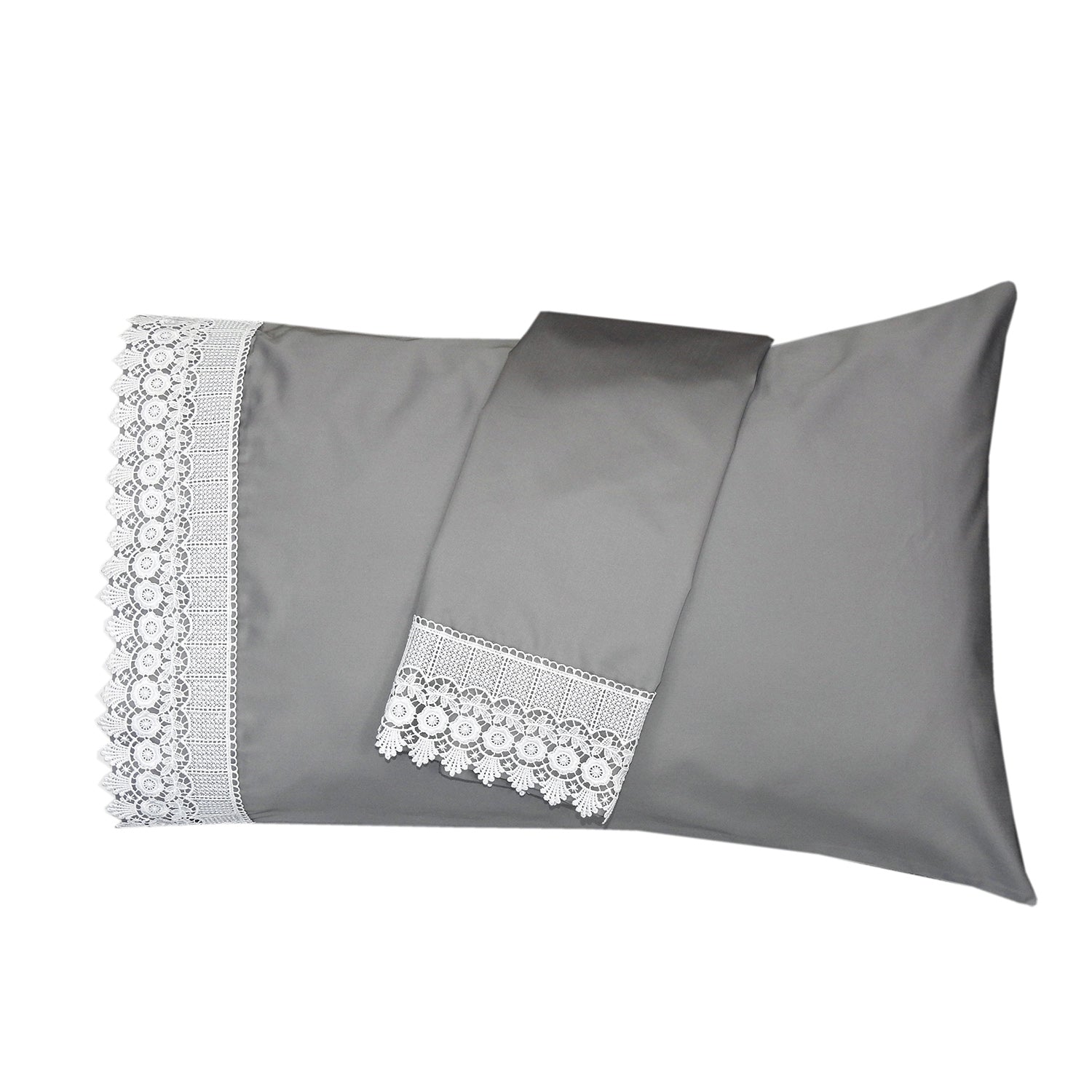 Embellished 4-Inch Lace Trim Pillowcases (Pair) Luxury 608 Thread Count - USA