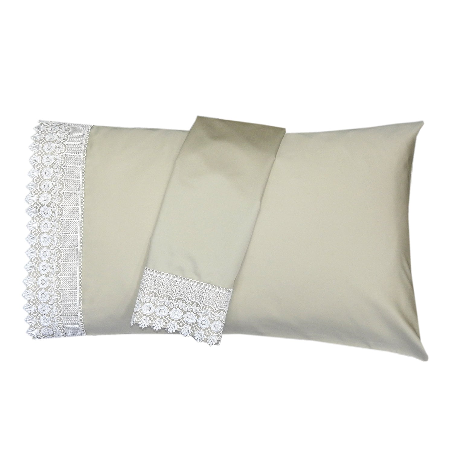 Embellished 4-Inch Lace Trim Pillowcases (Pair) Luxury 608 Thread Count - USA