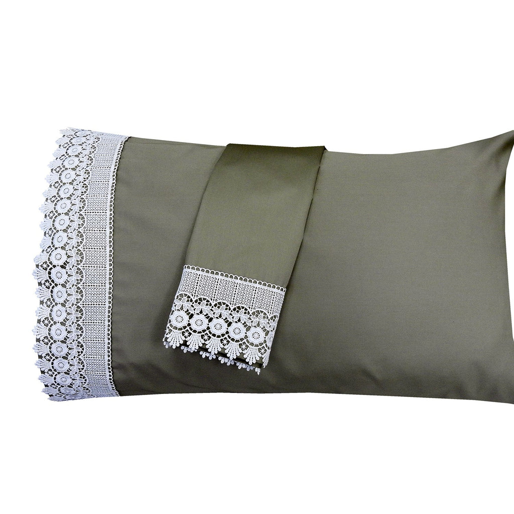 Embellished 4-Inch Lace Trim Pillowcases (Pair) Luxury 608 Thread Count - USA