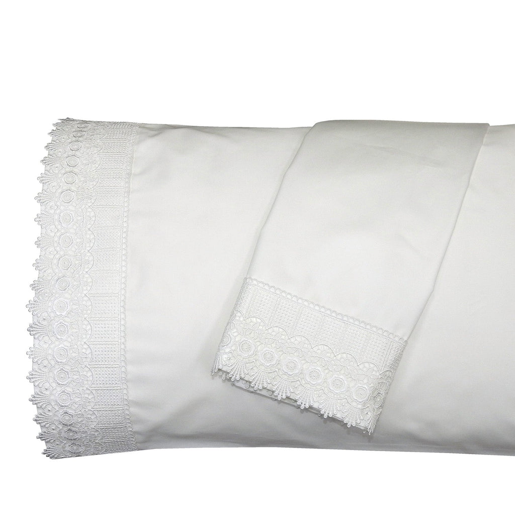 Embellished 4-Inch Lace Trim Pillowcases (Pair) Luxury 608 Thread Count - USA