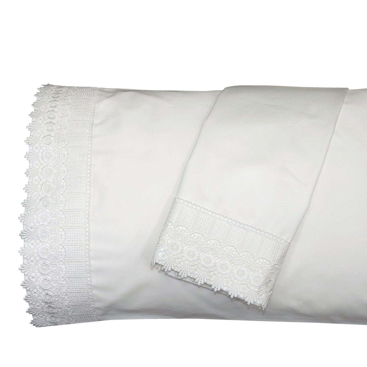 Embellished 4-Inch Lace Trim Pillowcases (Pair) Luxury 608 Thread Count - USA