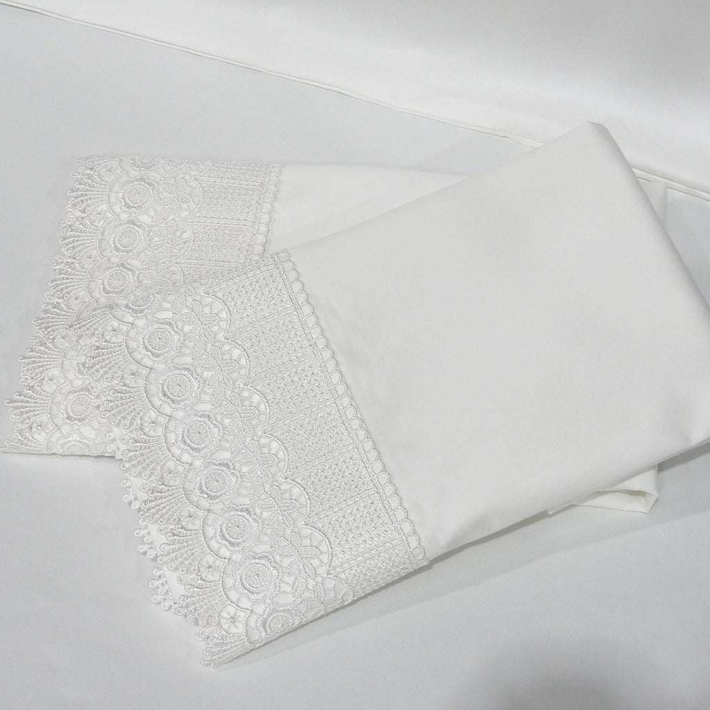 Embellished 4-Inch Lace Trim Pillowcases (Pair) Luxury 608 Thread Count - USA
