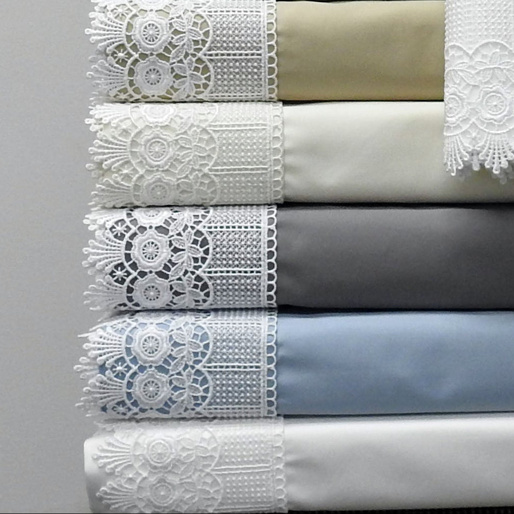Embellished 4-Inch Lace Trim Pillowcases (Pair) Luxury 608 Thread Count - USA