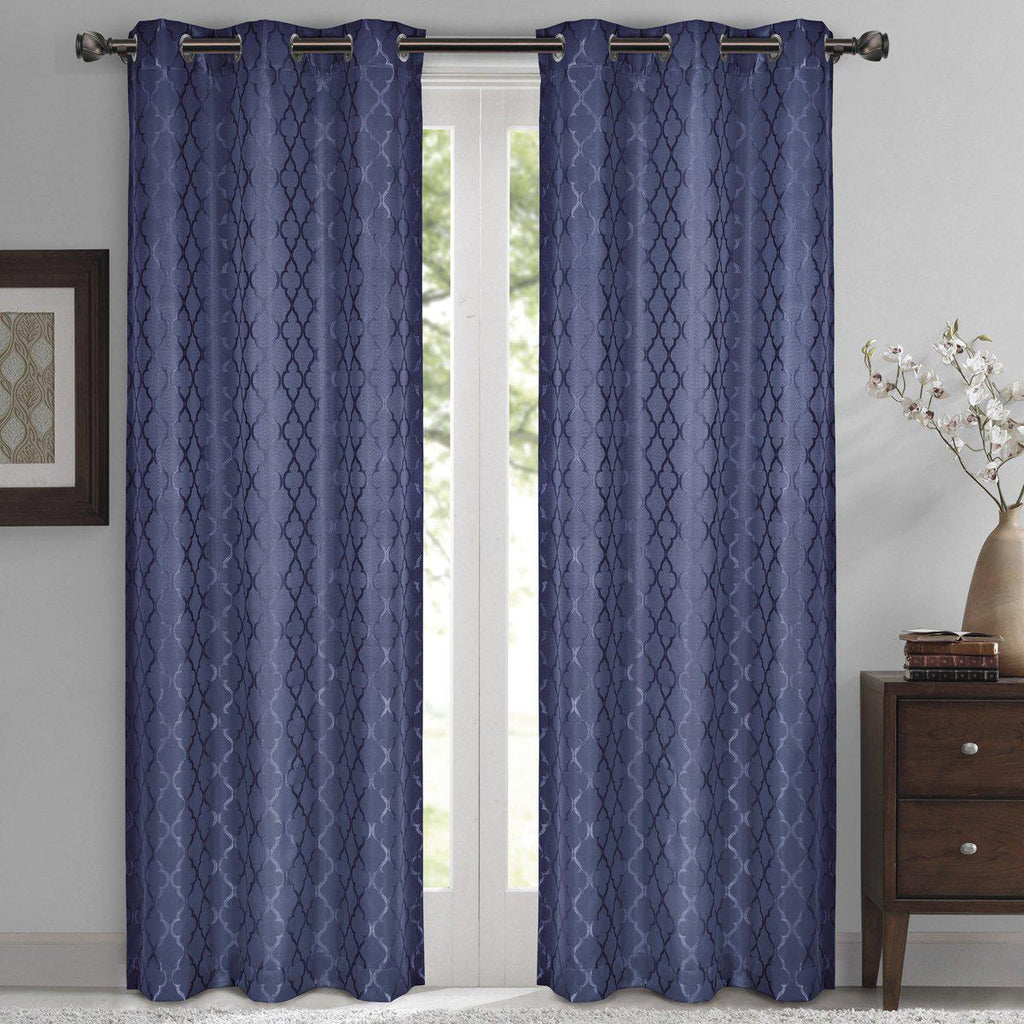 Willow Geometric Jacquard Thermal-Insulated Blackout Curtain Panels (Set of 2)