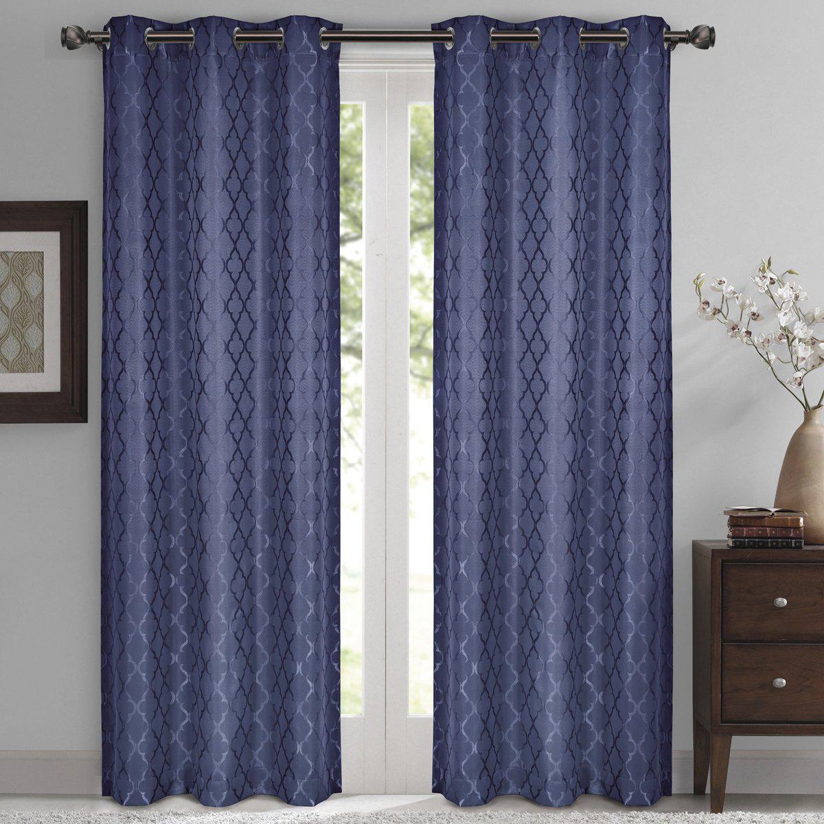 Willow Geometric Jacquard Thermal-Insulated Blackout Curtain Panels (Set of 2)