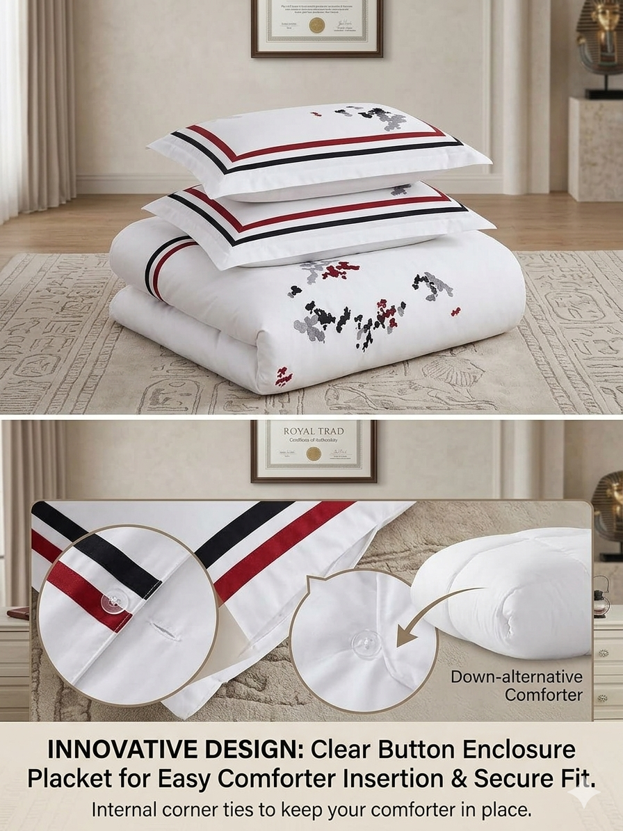 Florence Embroidered 100% Cotton 3-Piece  Duvet Cover Set