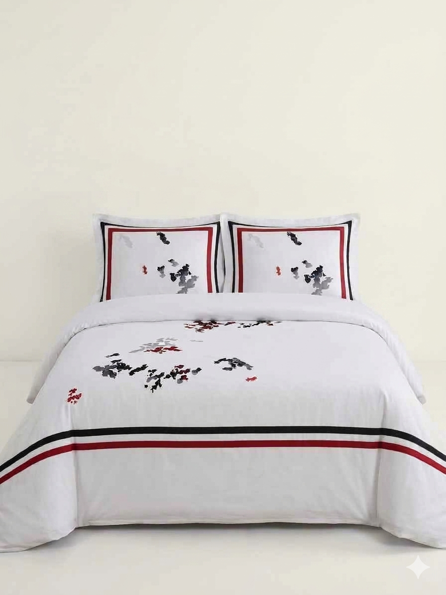 Florence Embroidered 100% Cotton 3-Piece  Duvet Cover Set