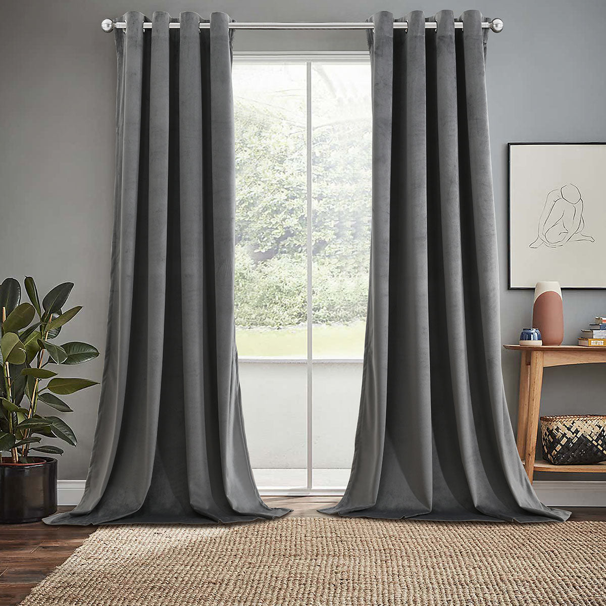 Heavyweight Velvet Grommet Curtain Panels (Set of 2)