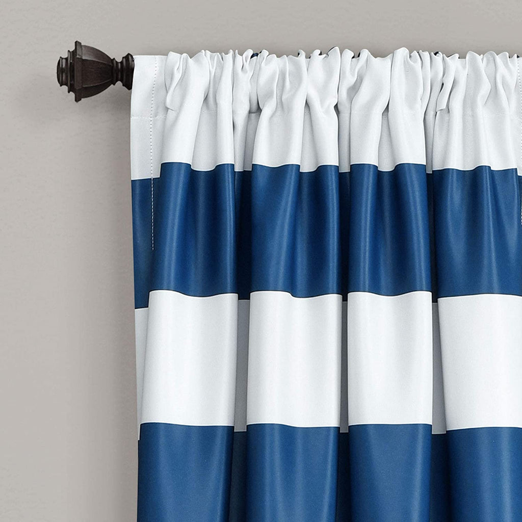 Navy Stripe Room Darkening 52 X 84 Inch Window Curtain ( Set of 2 )