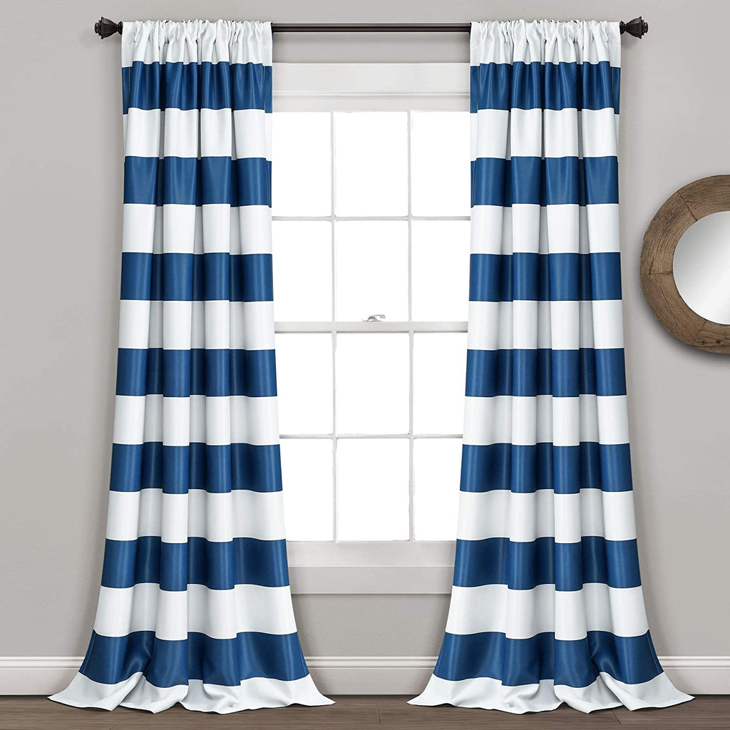 Navy Stripe Room Darkening 52 X 84 Inch Window Curtain ( Set of 2 )