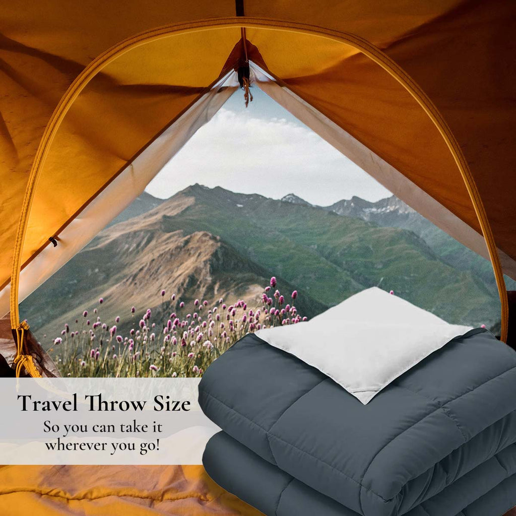 Reversible Lightweight Plush Down Alternative Throw / Home & Travel Blanket